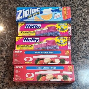 Lot of 5 NWT GALLON STORAGE Ziploc and Hefty Storage Bags Set total 92 bags
